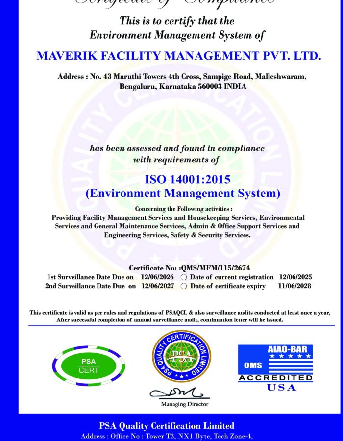MFM ISO 14001 Certificate